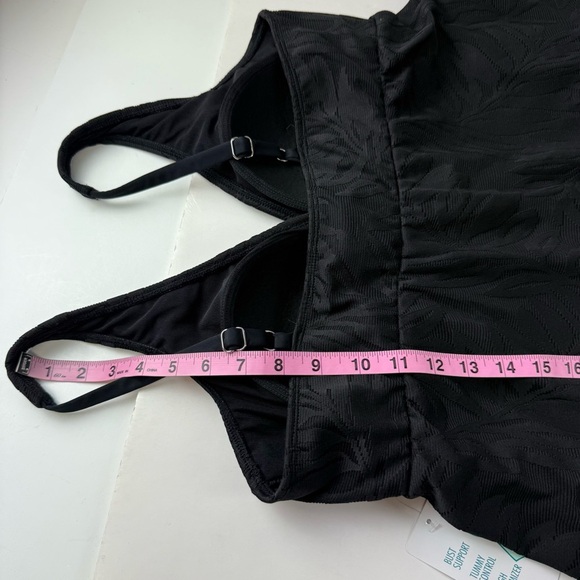 Swim Solutions Swimsuit Womens 16 Black Leaves One Piece Flyaway Swimdress - Picture 11 of 14